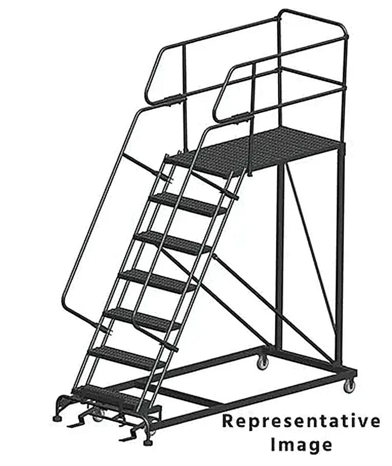 Ballymore 50 Degree Single Entry Platforms - With Handrails, 50° Incline, 7 Step, 38 In Wide Base, 48 in Deep Top Step, Serrated Tread Ballymore