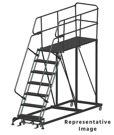 Ballymore 50 Degree Single Entry Platforms - With Handrails, 50° Incline, 7 Step, 38 In Wide Base, 60 in Deep Top Step, Serrated Tread Ballymore