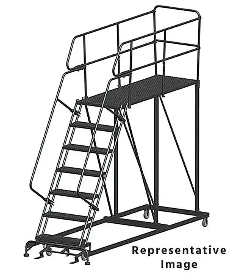 Ballymore 50 Degree Single Entry Platforms - With Handrails, 50° Incline, 7 Step, 38 In Wide Base, 60 in Deep Top Step, Serrated Tread Ballymore