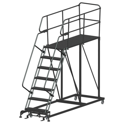 Ballymore 50 Degree Single Entry Platforms - With Handrails, 50° Incline, 7 Step, 38 In Wide Base, 72 in Deep Top Step, 