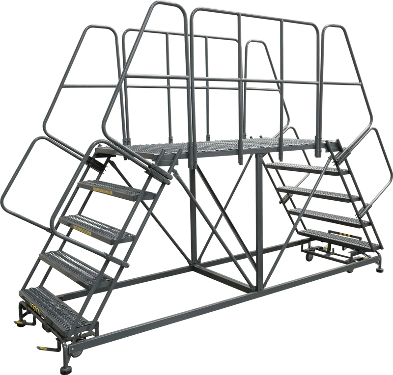 Ballymore Double Entry Work Platforms with Handrails, 7 Step, 33 In Wide Base, 60 in Platform Depth, Serrated Tread Ballymore