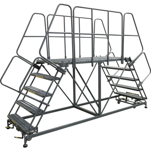 Ballymore Double Entry Work Platforms with Handrails, CALOSHA, 5 Step, 33 In Wide Base, 48 in Platform Depth, Serrated T
