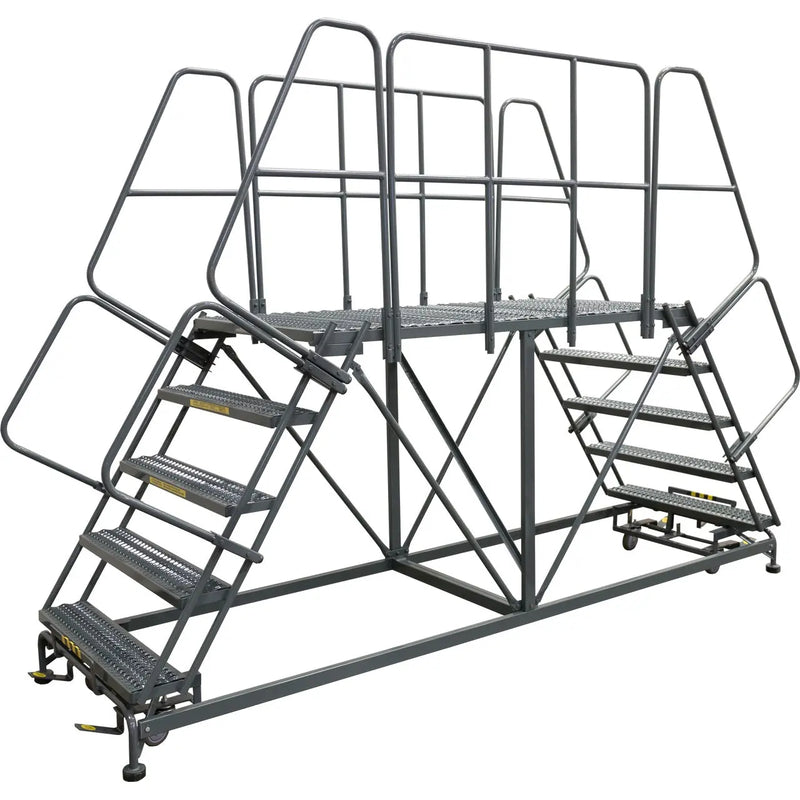 Ballymore Double Entry Work Platforms with Handrails, CALOSHA, 5 Step, 38 In Wide Base, 48 in Platform Depth, Serrated T