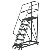 ballymore single entry work platforms with handrails 6 step 33 in wide base 36 in deep platform serrated tread left exit