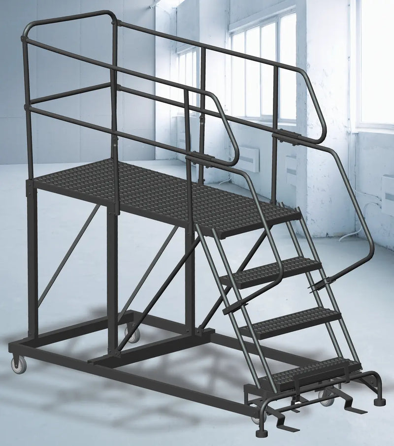 Ballymore Single Entry Work Platforms, 4 Step, 38" Wide Base, 60" Deep Platform, Serrated Tread Ballymore