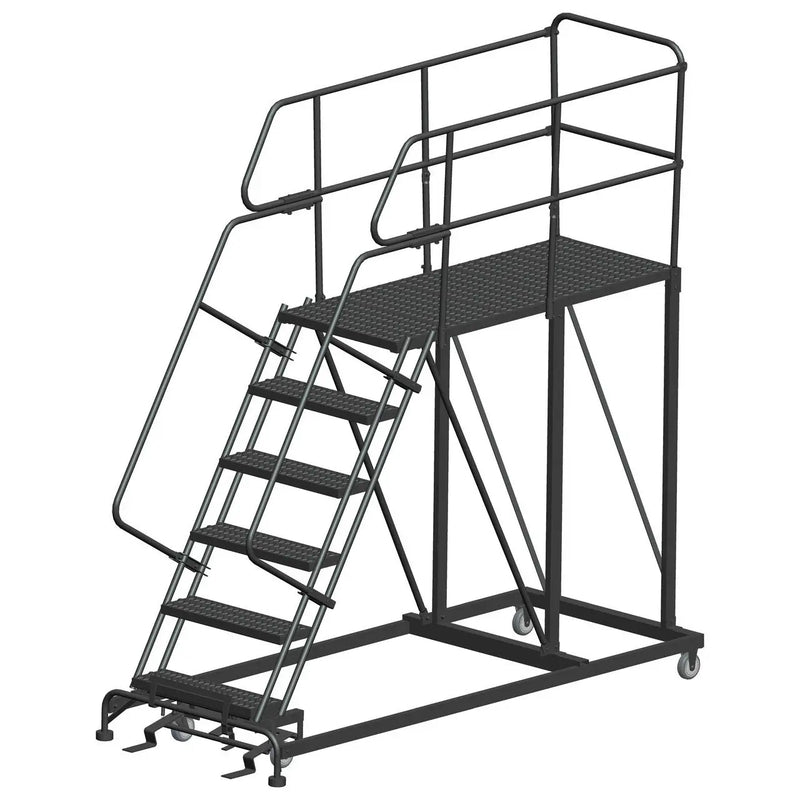 Ballymore Single Entry Work Platforms, CALOSHA, 50° Incline, 6 Step, 38 In Wide Base, 60 in Deep Platform, Serrated Trea