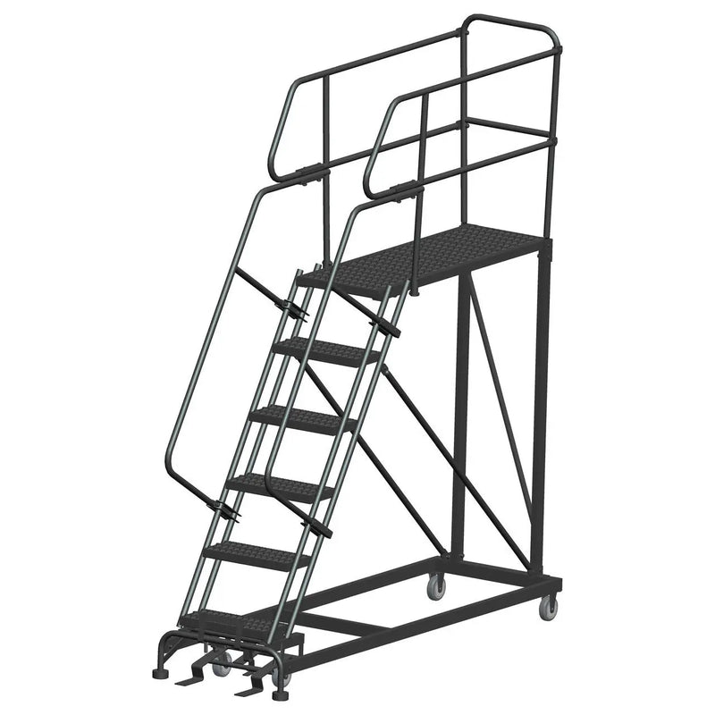 Ballymore Single Entry Work Platforms, CALOSHA, 6 Step, 33 In Wide Base, 48 in Deep Platform, Serrated Tread