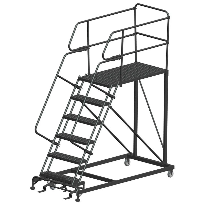 Ballymore Single Entry Work Platforms, CALOSHA, 6 Step, 38 In Wide Base, 48 in Deep Platform, Serrated Tread