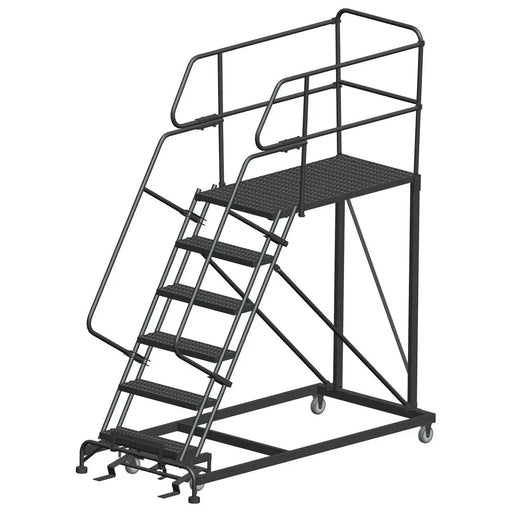 Ballymore Single Entry Work Platforms, CALOSHA, 6 Step, 38 In Wide Base, 48 in Deep Platform, Serrated Tread