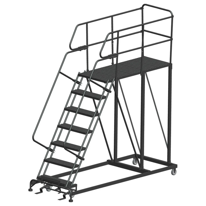 Ballymore Single Entry Work Platforms, CALOSHA, 7 Step, 38 In Wide Base, 60 in Deep Platform, Serrated Tread