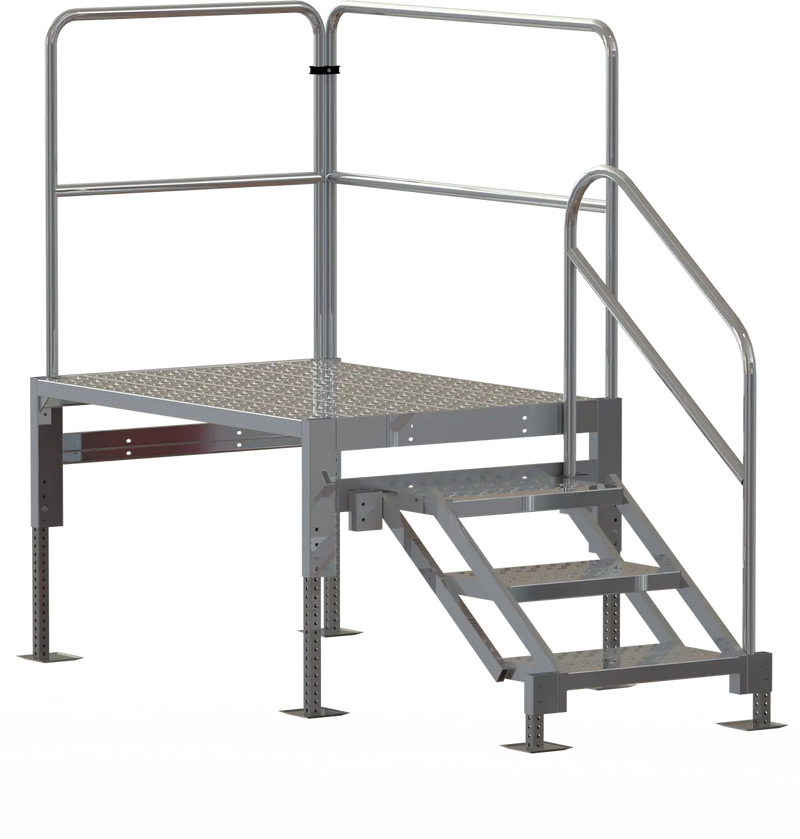 Ballymore Work Platform: 2 to 3 Steps, 25 1/2 in to 34 in, 43 1/2 in Platform Wd, 60 in Platform Dp Ballymore