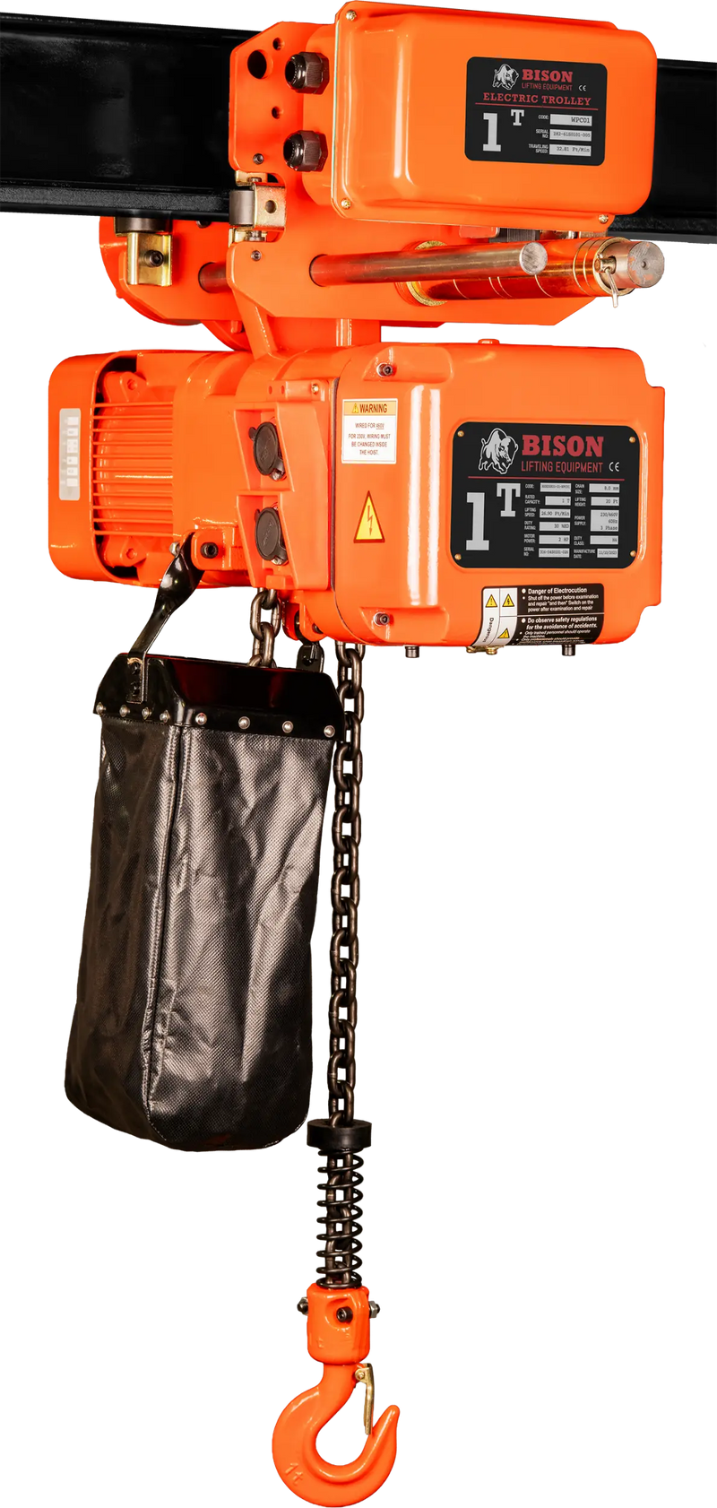 Bison Lifting 1 Ton Three Phase Hoist + Trolley  - Dual Speed Bison Lifting