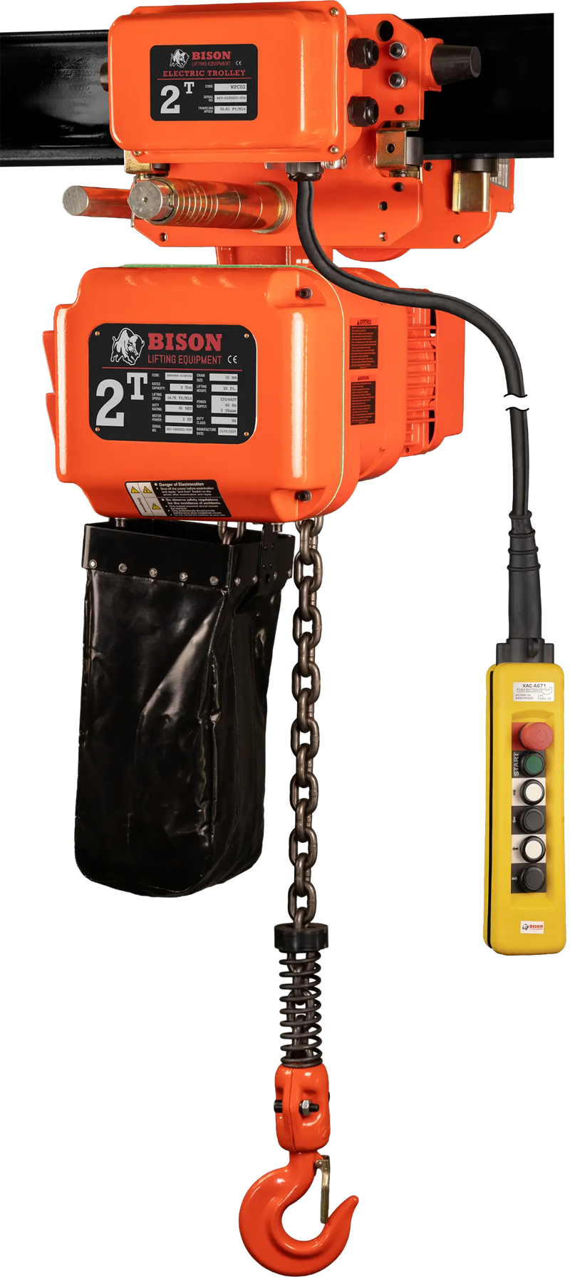 Bison Lifting 2 Ton Three Phase Hoist + Trolley - Dual Speed Bison Lifting