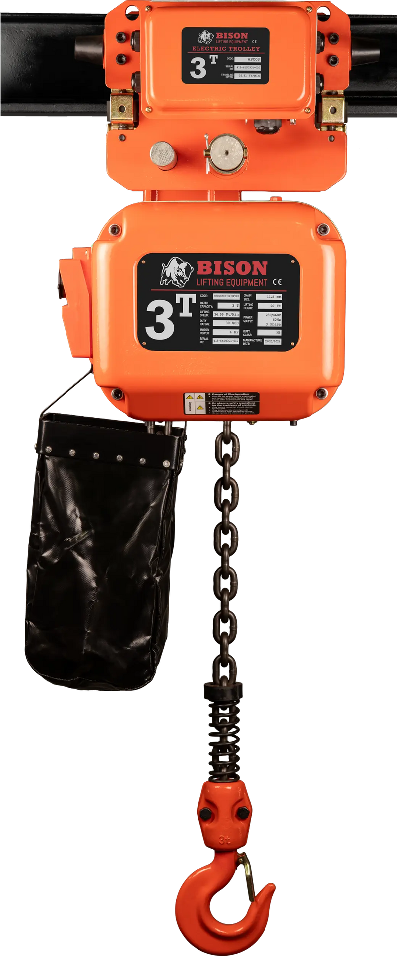 Bison Lifting 3 Ton Three Phase Hoist + Trolley Bison Lifting