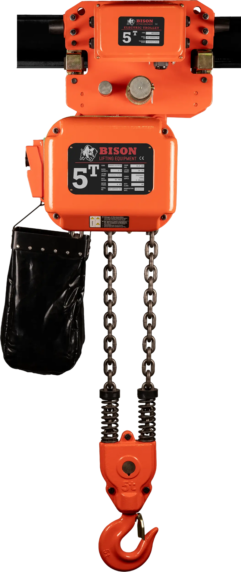 Bison Lifting 5 Ton Three Phase Hoist + Trolley - Dual Speed Bison Lifting