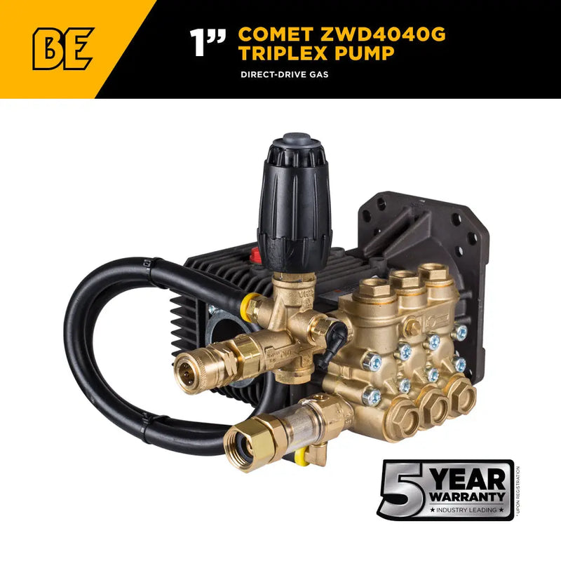 Comet ZWD4040G Triplex Pump – 4.2 GPM, 4,400 PSI, 1" Shaft BE Power Equipment