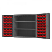 Durham Heavy Duty Cabinet, 14 Gauge, 36 x 24 x 36, 2 Adjustable Shelves, 48 Red Bins