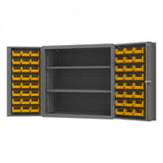 Durham Heavy Duty Cabinet, 14 Gauge, 36 x 24 x 36, 2 Adjustable Shelves, 48 Yellow Bins