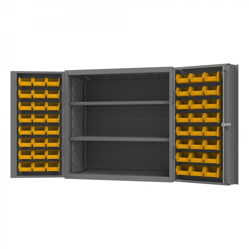 Durham Heavy Duty Cabinet, 14 Gauge, 36 x 24 x 36, 2 Adjustable Shelves, 48 Yellow Bins