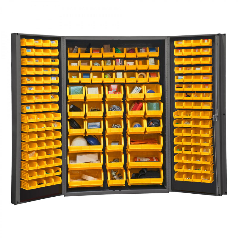 Durham Heavy Duty Cabinet, 14 Gauge, 48 x 24 x 72, 176 Yellow Bins