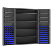 Durham Heavy Duty Cabinet, 14 Gauge, 48 x 24 x 72, 4 Adjustable Shelves, 72 Blue Bins