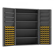 Durham Heavy Duty Cabinet, 14 Gauge, 48 x 24 x 72, 4 Adjustable Shelves, 72 Yellow Bins