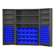 Durham Heavy Duty Cabinet, 14 Gauge, 48 x 24 x 72, 2 Adjustable Shelves, 84 Blue Bins