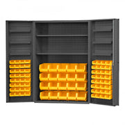 Durham Heavy Duty Cabinet, 14 Gauge, 48 x 24 x 72, 2 Adjustable Shelves, 84 Yellow Bins