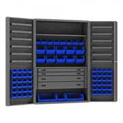Durham Heavy Duty Cabinet, 14 Gauge, 48 x 24 x 72, 1 Fixed Shelf, 1 Adjustable Shelf, 69 Blue Bins