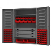 Durham Heavy Duty Cabinet, 14 Gauge, 48 x 24 x 72, 1 Fixed Shelf, 1 Adjustable Shelf, 72 Red Bins