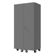 Durham Mobile Heavy Duty Cabinet, 14 Gauge, 36 x 24 x 76, 102 Red Bins, 3 Shelves, Gray