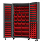 Durham Mobile Heavy Duty Cabinet, 14 Gauge, 36 x 24 x 76, 132 Red  Bins, Gray