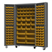 Durham Mobile Heavy Duty Cabinet, 14 Gauge, 36 x 24 x 76, 132 Yellow Bins, Gray