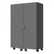 Durham Mobile Heavy Duty Cabinet, 14 Gauge, 48 x 24 x 76, 168 Blue Bins, Gray