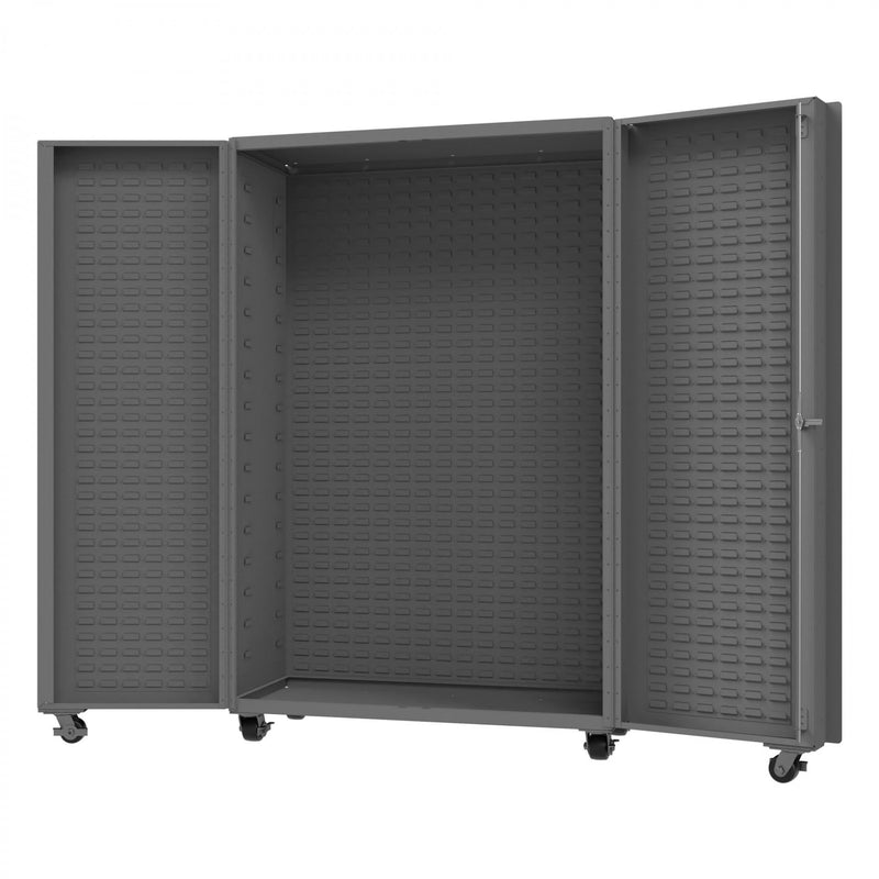 Durham Empty Mobile Heavy Duty Cabinet, 14 Gauge, 48 x 24 x 76, 4" Deep Box Doors with Louvered Panel