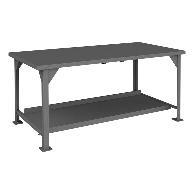 Durham Heavy Duty Workbench, 72 x 36, 12 Gauge, Steel Top, Bottom Shelf with Back Stop