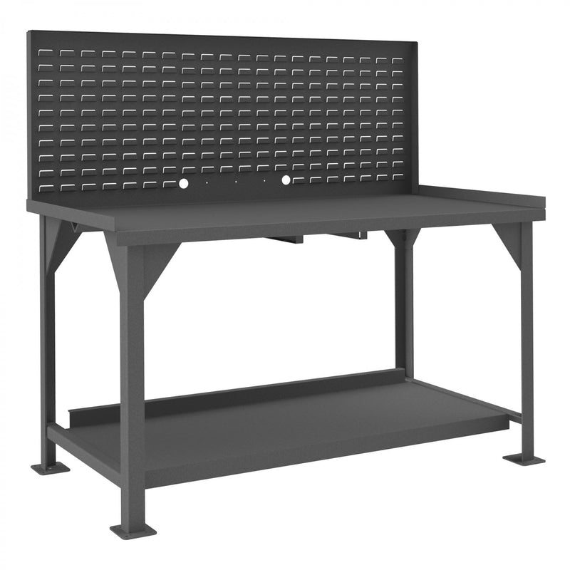 Durham Heavy Duty Workbench, 72 x 30, 12 Gauge, Steel Top, 1-1/2" End Stops, Louvered Panel