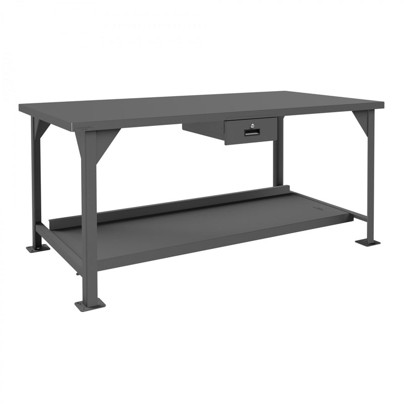 Durham Heavy Duty Workbench, 72 x 36, 12 Gauge, Steel Top, Bottom Shelf with Back Stop, 1 Drawer