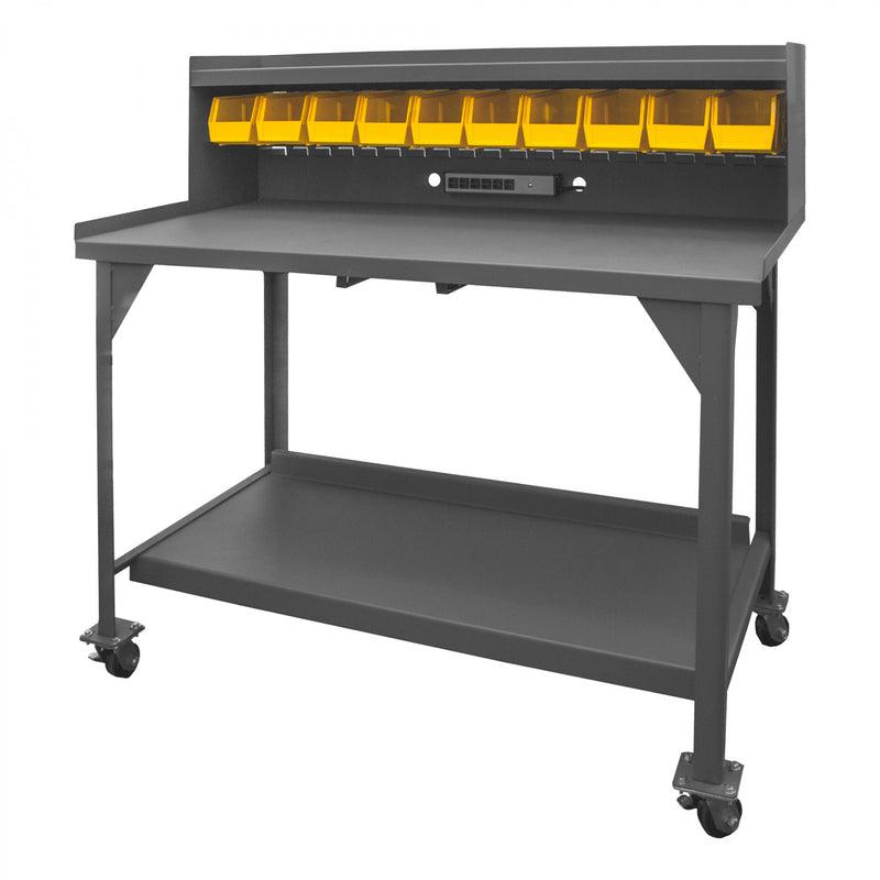 Durham Mobile Workbench, 60 x 30, 12 Gauge, Steel Top, Bottom Shelf with Back Stop, 4000 lbs. Capacity