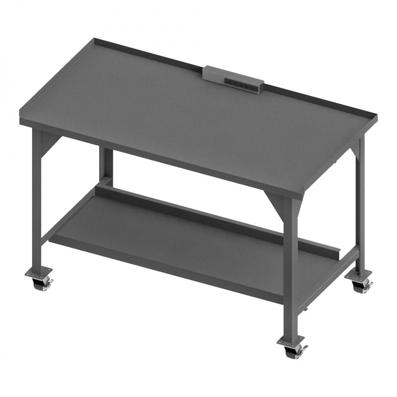 Durham Mobile Workbench, 60 x 30, 12 Gauge, Power Strip, Steel Top, Bottom Shelf with Back Stop