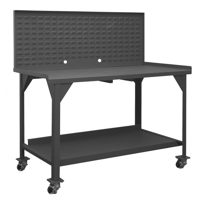 Durham Mobile Workbench, 60 x 30, 12 Gauge, Steel Top, 1-1/2" End Stops, Louvered Panel