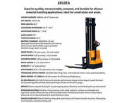 EKKO Electric Pallet Stacker EB12EA with 3000 lbs capacity and adjustable forks for material handling