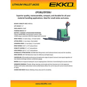 EKKO EP20LI Lithium Iron Phosphate Pallet Jack 4400 lb Capacity EKKO