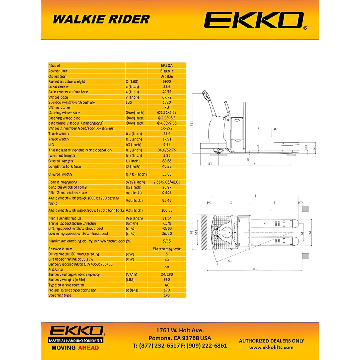 EKKO EP30A Rider Pallet Jack 6600lbs. Capacity