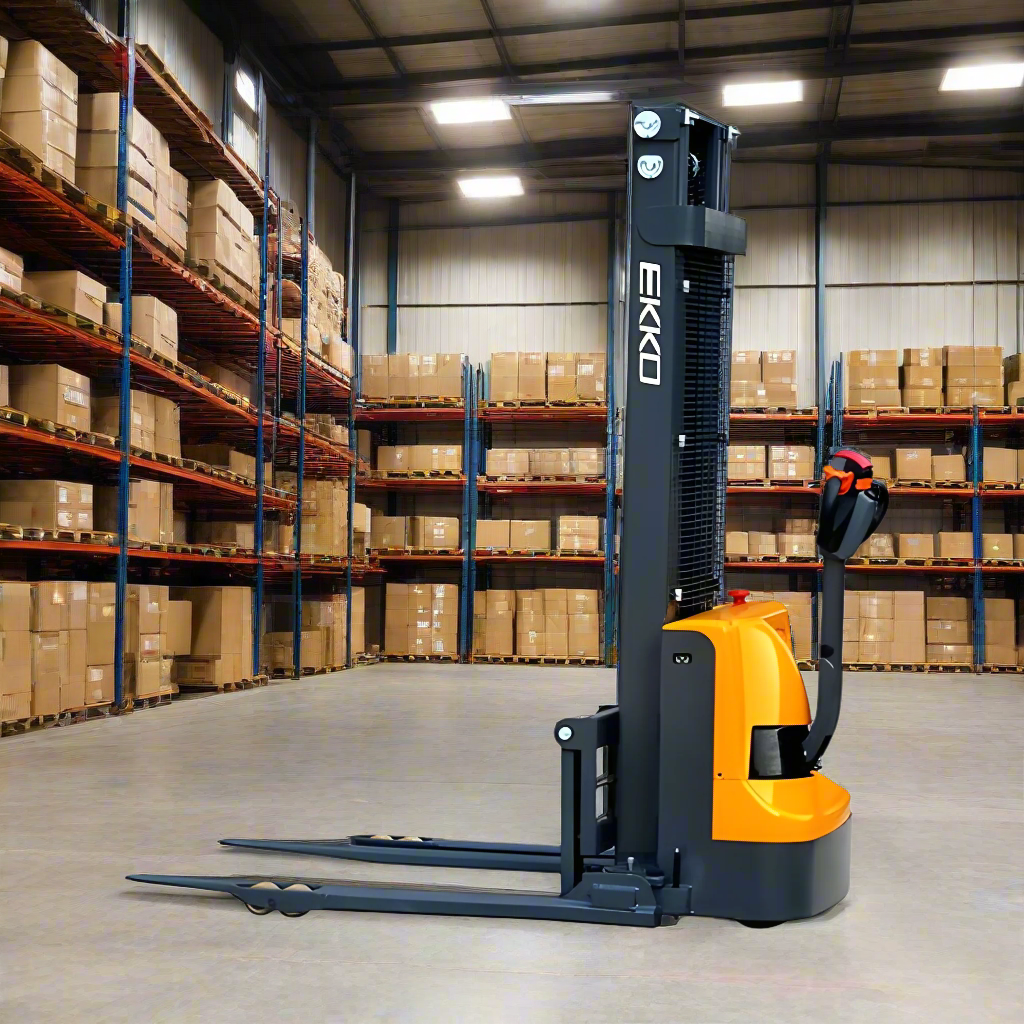 electrci straddle stacker in warehouse