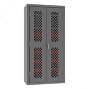 Durham Heavy Duty Cabinet, 14 Gauge, 36 x 18 x 72, 2 Adjustable Shelves, 18 Red Bins