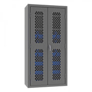 Durham Heavy Duty Cabinet, 14 Gauge, 36 x 18 x 72, 2 Adjustable Shelves, 18 Blue Bins