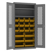 Durham Heavy Duty Cabinet, 14 Gauge, 36 x 18 x 72, 2 Adjustable Shelves, 18 Yellow Bins