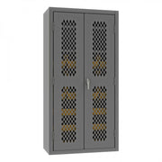 Durham Heavy Duty Cabinet, 14 Gauge, 36 x 18 x 72, 2 Adjustable Shelves, 18 Yellow Bins