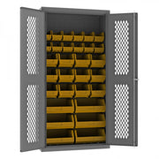 Durham Heavy Duty Cabinet, 14 Gauge, 36 x 18 x 72, 30 Yellow Bins, Flush Ventilated Doors, Lockable
